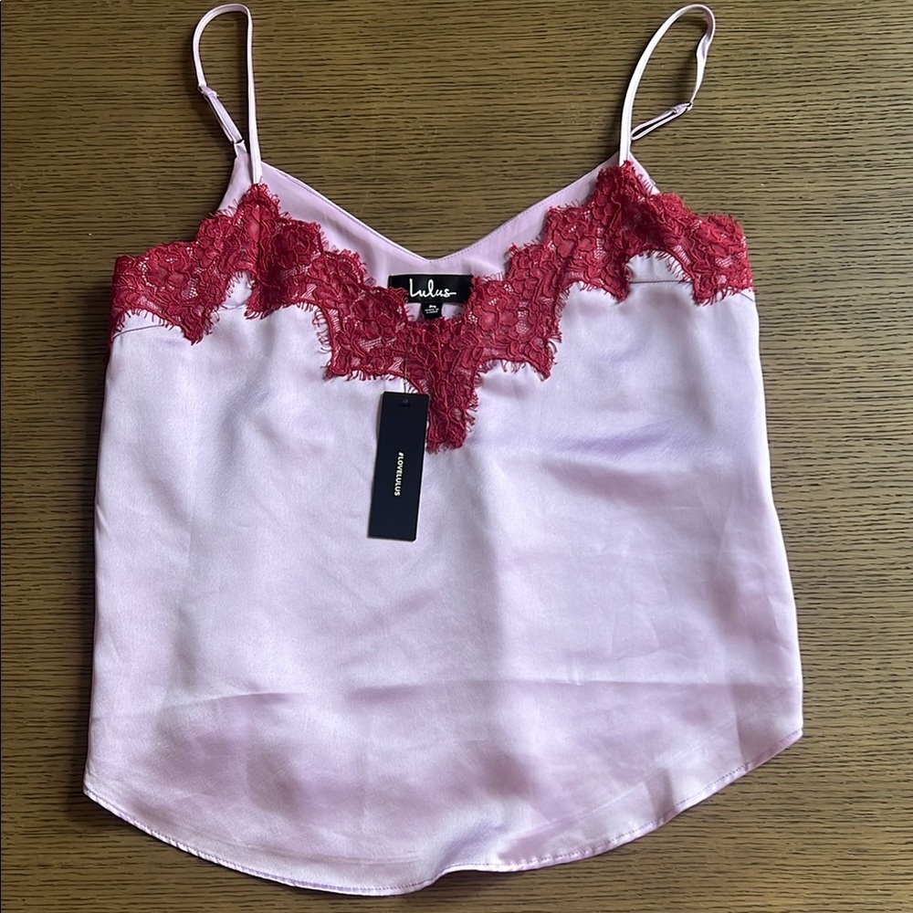 Lulu's light purple and maroon Lace Camisole Top